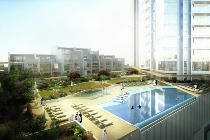 Infinity pool with views of Burj Khalifa