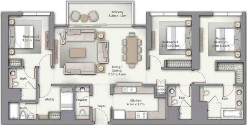 Floor Plans of Boulevard Point - 3 Bedrooms Apartments