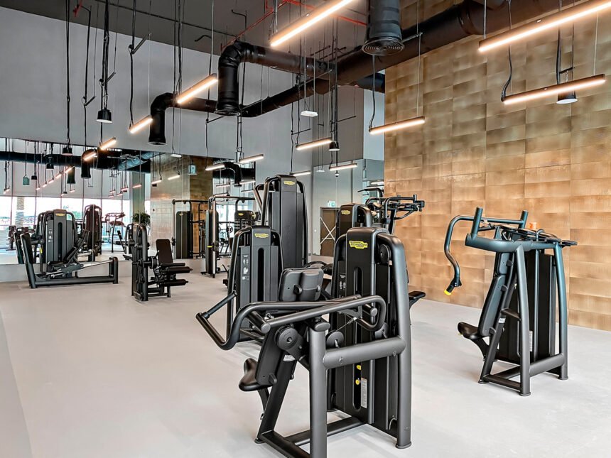 Fitness centre with floor-to-ceiling windows