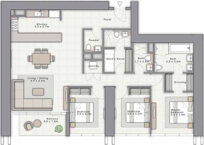 Floor Plans of Forte - 3 Bedrooms Apartments