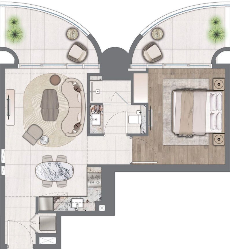 Планировки One Residence - 1 спальня Апартаменты