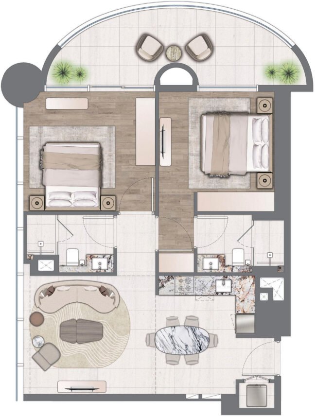 Планировки One Residence - 2 спальни Апартаменты