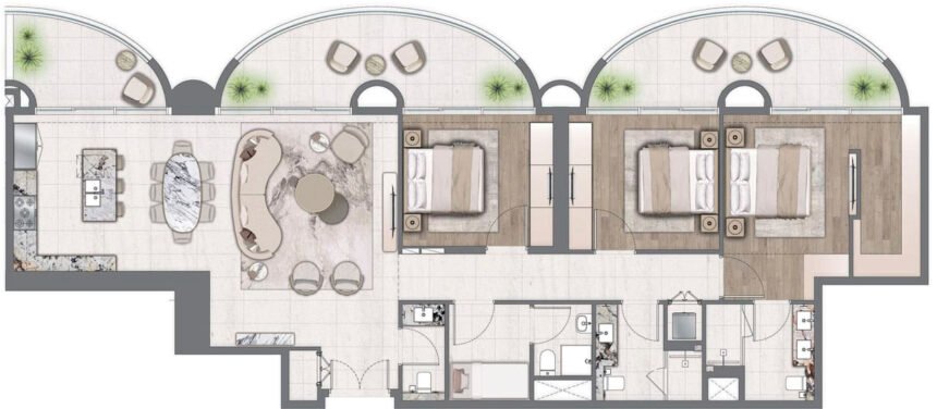 Планировки One Residence - 3 спальни Пентхаусы