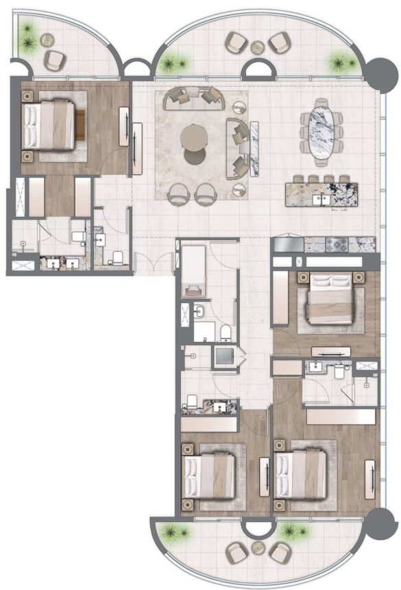 Планировки One Residence - 4 спальни Пентхаусы
