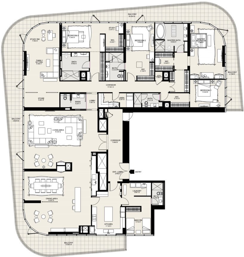 Floor Plans of RP Heights - 4 Bedrooms Penthouses