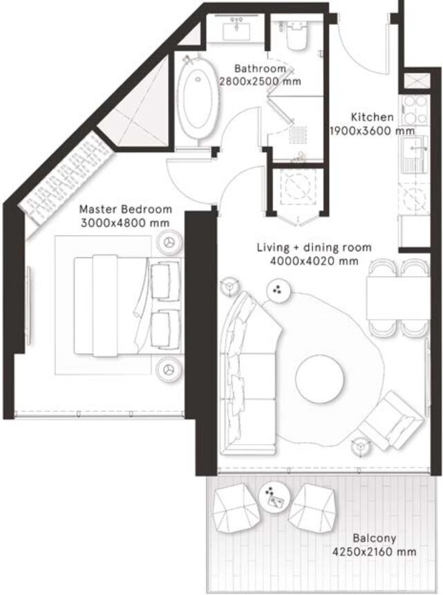 Floor Plans of W Residences - 1 Bedroom Apartments