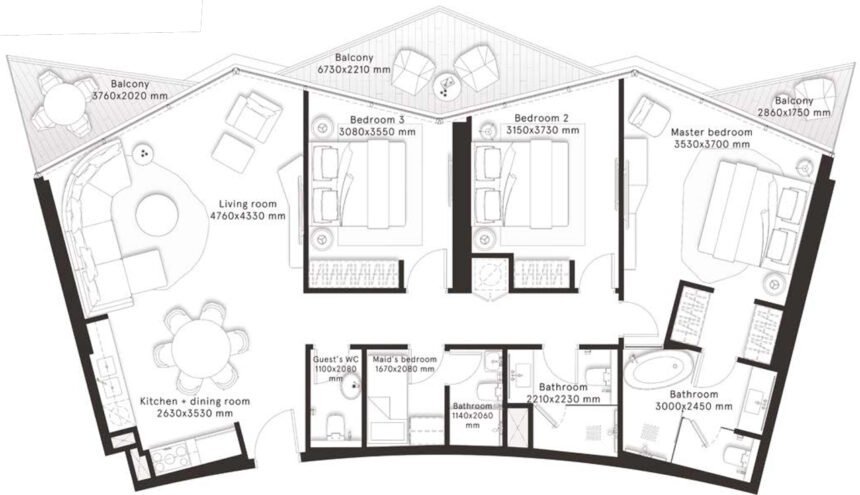 Floor Plans of W Residences - 3 Bedrooms Apartments