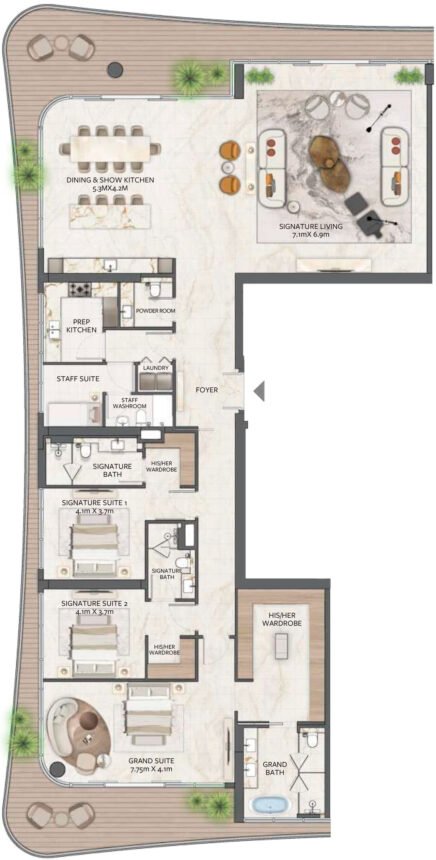 Floor Plans of Address Grand Downtown - 3 Bedrooms Apartments