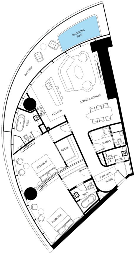 Floor Plans of Mercedes-Benz Places - 2 Bedrooms Apartments