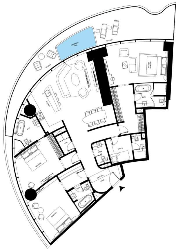Floor Plans of Mercedes-Benz Places - 3 Bedrooms Apartments