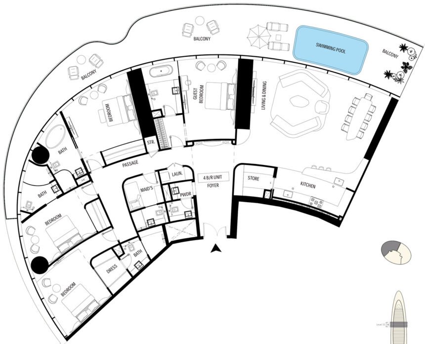 Floor Plans of Mercedes-Benz Places - 4 Bedrooms Apartments