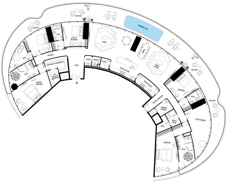 Floor Plans of Mercedes-Benz Places - 5 Bedrooms Penthouses