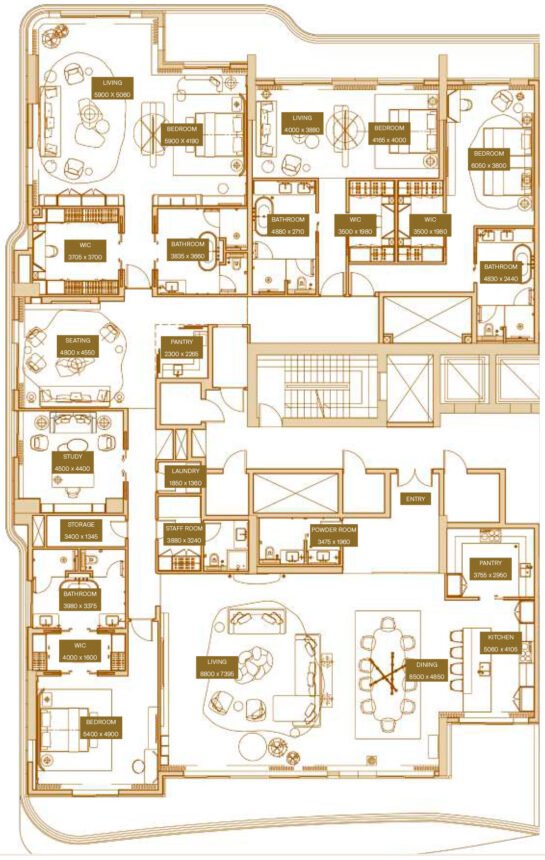 Планировки Sofitel Residences - 4 спальни Пентхаусы