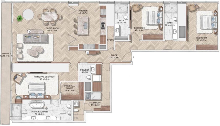 Floor Plans of Mr. C Residences Downtown - 3 Bedrooms Apartments