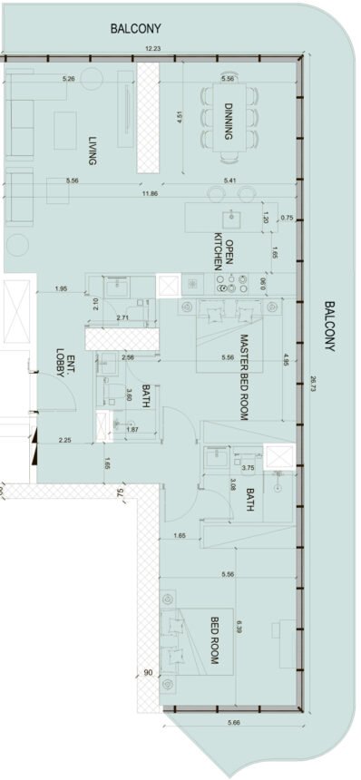 Floor Plans of Society House - 2 Bedrooms Apartments