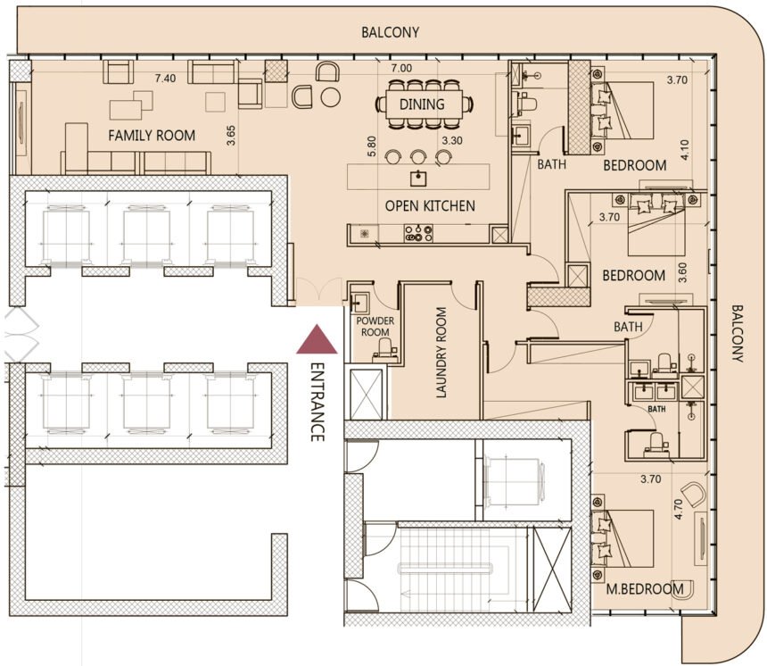 Floor Plans of Society House - 3 Bedrooms Apartments