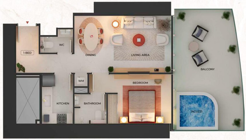 Floor Plans of Binghatti Skyblade - 1 Bedroom Apartments