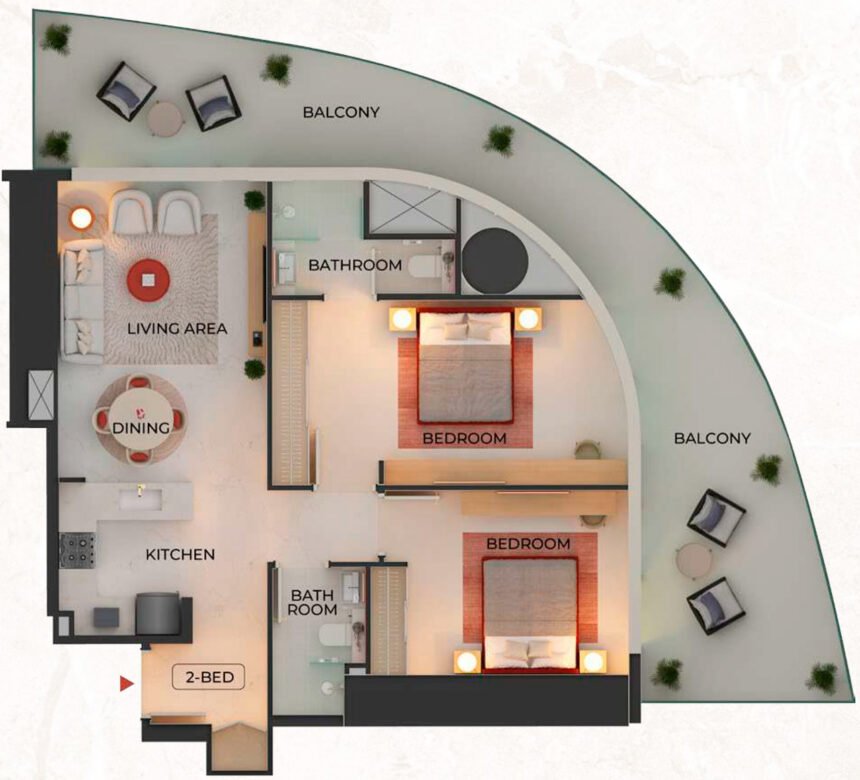 Floor Plans of Binghatti Skyblade - 2 Bedrooms Apartments
